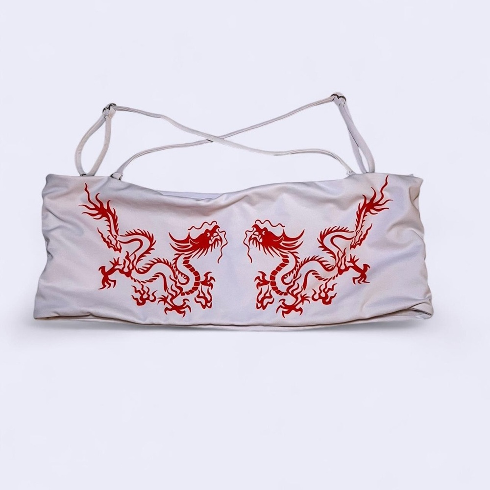 White Tube Top with Red Dragon Design